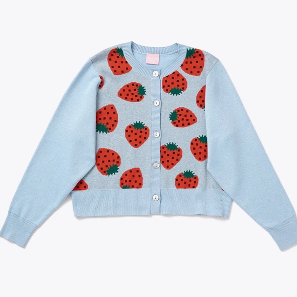 ban.do Sweaters - ban.do Blue Cardigan with Strawberry Design